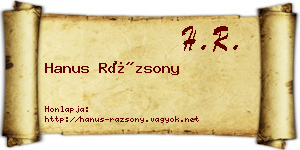 Hanus Rázsony névjegykártya